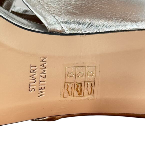 Stuart Weitzman Heeled Metallic Silver Mules Leather Women SZ 9.5 Formal Party - Picture 11 of 13